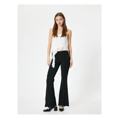 Koton Flare Leg Trousers Ribbed Standard Waist Slim Fit Viscose Fabric Blended