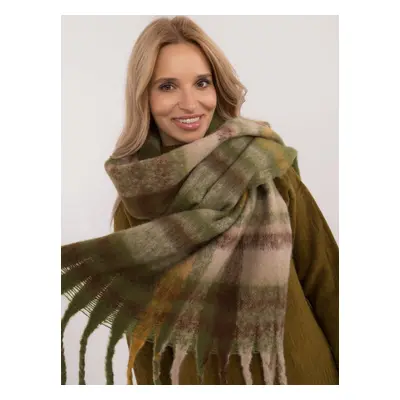 Khaki-dark yellow women's fringed scarf