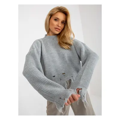 Grey loose asymmetrical sweater with holes from RUE PARIS