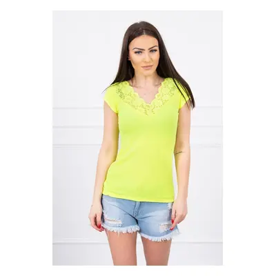 Blouse with lace neckline yellow neon