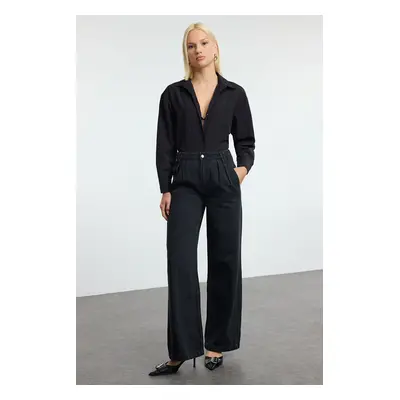 Trendyol Black Stitch Detailed High Waist Wide Leg Jeans