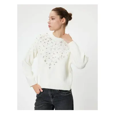 Koton Crew Neck Knitwear Sweater Stone Detailed Long Sleeve