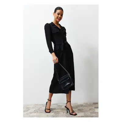 Trendyol Black Belted Linen Look Woven Shirt Dress