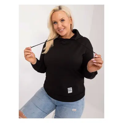 Black cotton sweatshirt plus size kangaroo