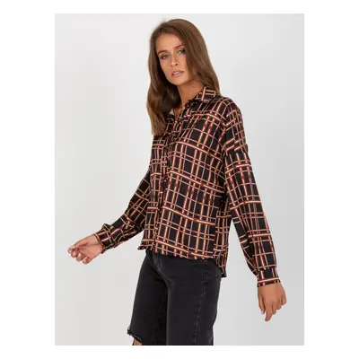 Women's black checkered shirt made of satin imitation