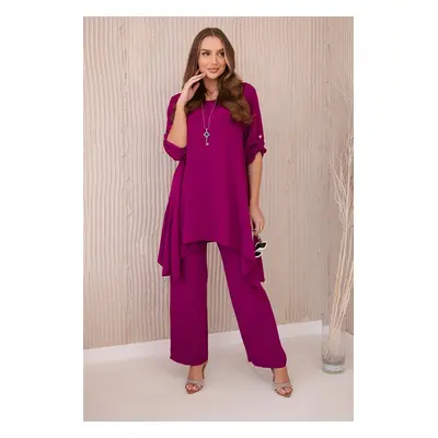 Women's set blouse with pendant + trousers - purple