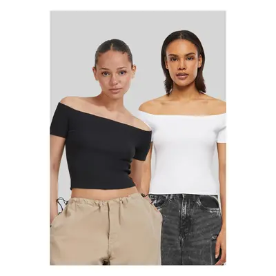 Women's Organic Off Shoulder Rib T-Shirt - Pack Black+White