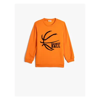 Koton Basketball Themed Sweat Long Sleeve Crew Neck With Ribbon