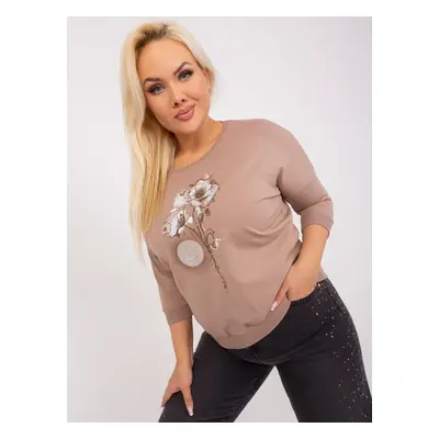 Dark beige blouse plus size with cuffs