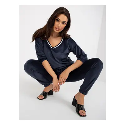 Navy blue women's 3/4 sleeve velour set