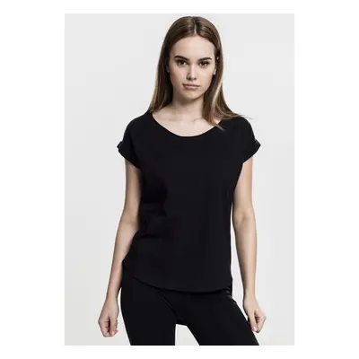 Women's T-shirt with a long back in the shape of Slub in black color