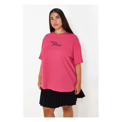 Trendyol Curve Pink Crew Neck Oversize Knitted T-Shirt