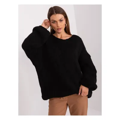 Black knitted sweater with a neckline from RUE PARIS