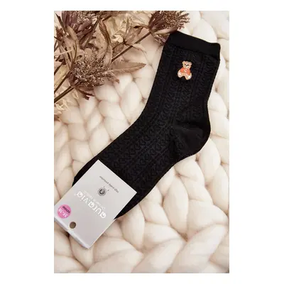 Women's patterned socks with teddy bear, black