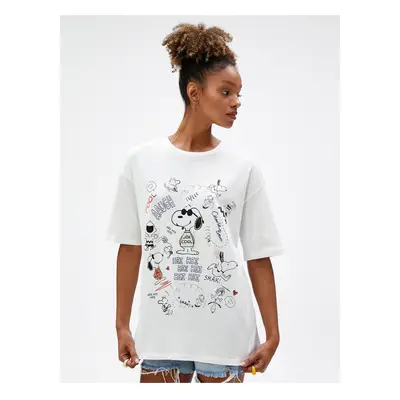 Koton Snoopy T-Shirt Oversize Printed Licensed Crew Neck Short Sleeve