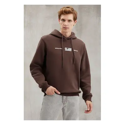 GRIMELANGE Reinhold Men's Hooded Fleece Printed Bitter Brown Sweatshir