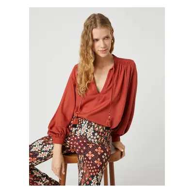 Koton Tassel Detailed V-Neck Oversize Blouse