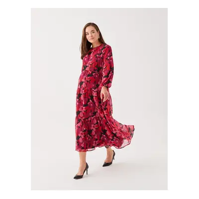 LC Waikiki Crew Neck Patterned Long Sleeve Maternity Dress