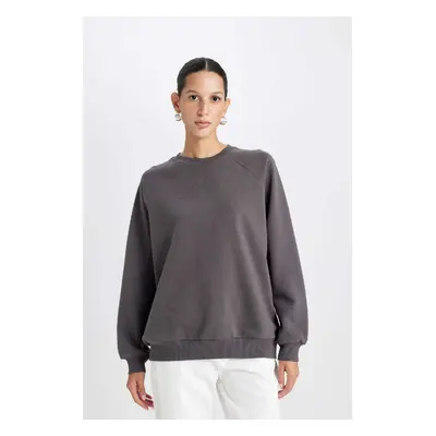 DEFACTO Oversize Wide Pattern Crew Neck Thick Basic Plain Casual Sweatshirt