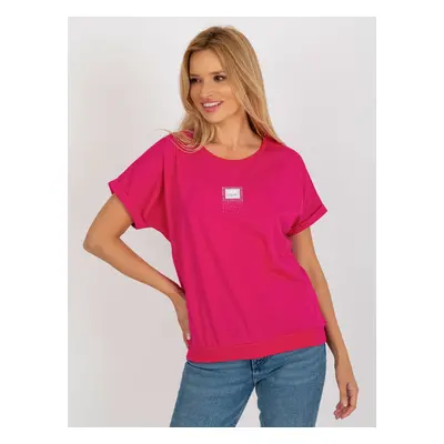 Everyday fuchsia blouse with rhinestone appliqué