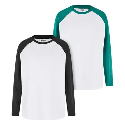 Boys' long-sleeved T-shirts Organic Oversized 2-Pack white/black+white/green