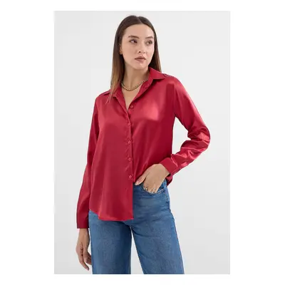 Bigdart Lightly Flowing Satin Shirt Light Burgundy