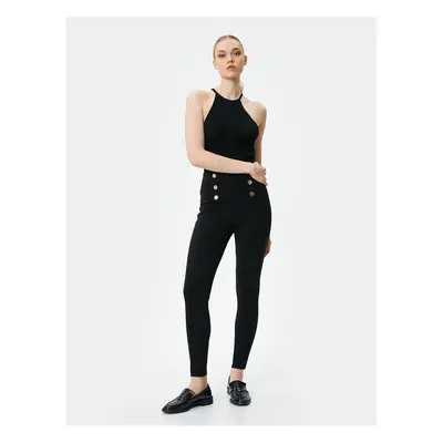 Koton Button Detailed Leggings Ribbed High Waist