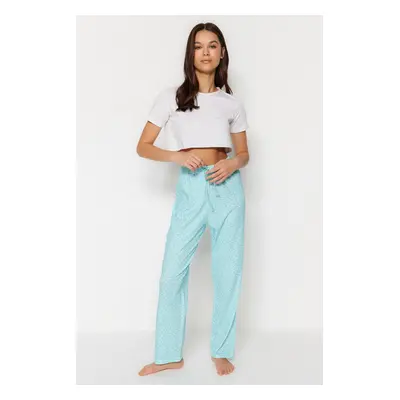 Trendyol Light Blue Floral Knitted Cotton Pajamas Bottoms