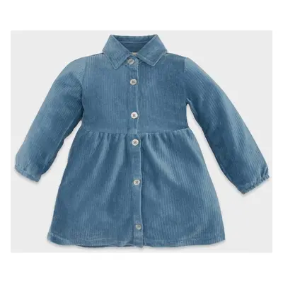 DEFACTO Baby Girl Long Sleeve Buttoned Corduroy Blue Dress