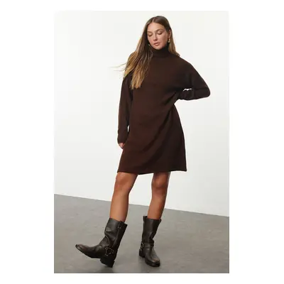 Trendyol Brown Mini Knit Basic Dress