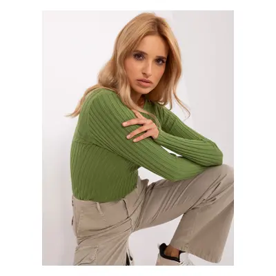 Classic khaki sweater with a round neckline