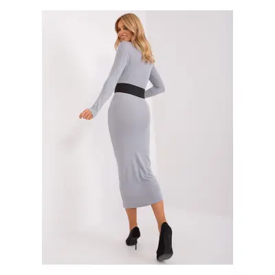 Gray fitted turtleneck maxi dress