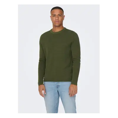 Khaki Mens Ribbed Sweater ONLY & SONS Niguel - Men