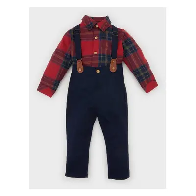 DEFACTO Baby Boy 3-Piece Set Plaid Long Sleeve Shirt Suspender Trousers Pants