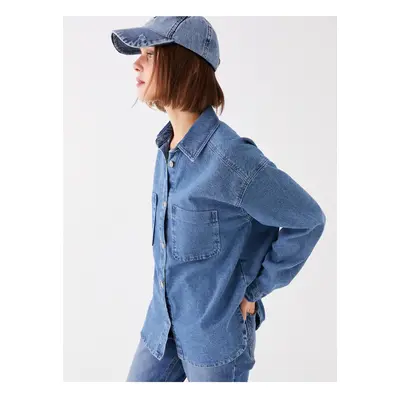 LC Waikiki Plain Long Sleeve Oversize Women's Jean Shirt Jacket