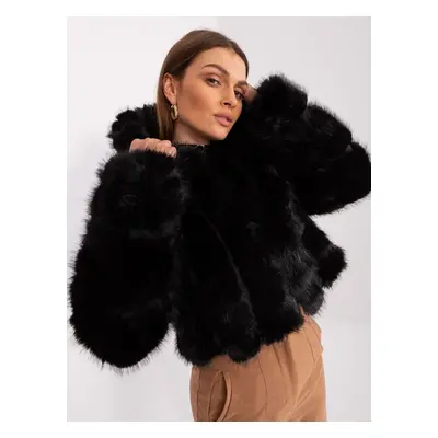 Black women's demi-season jacket with eco fur