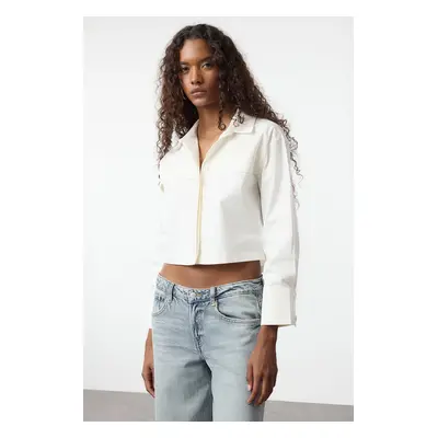 Trendyol White Crop Poplin Fabric Woven Shirt