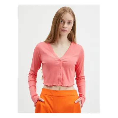 Pink Womens Ribbed Cropped Cardigan Noisy May Drakey - Ladies