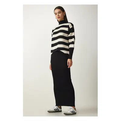 Happiness İstanbul Women's Black Striped Sweater Dress Knitwear Suit