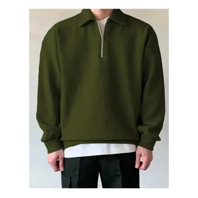 43297 Dewberry Oversize Half Zipper Mens Sweatshirt-KHAKI