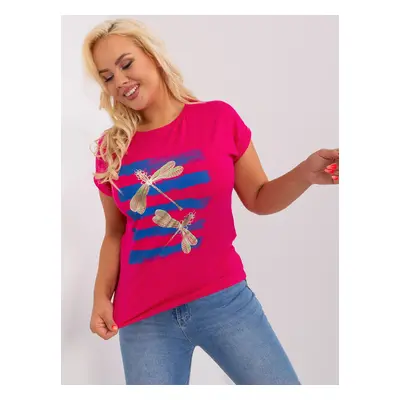 Plus size fuchsia blouse with short sleeves