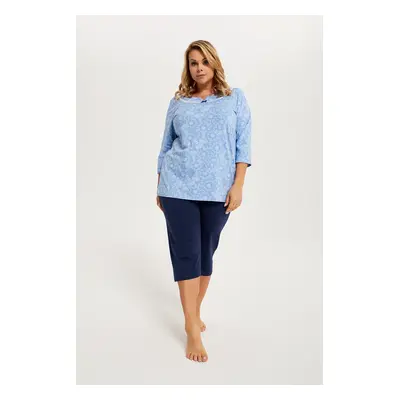 Women's pyjamas Cicada 3/4 sleeve, 3/4 leg - print/navy blue