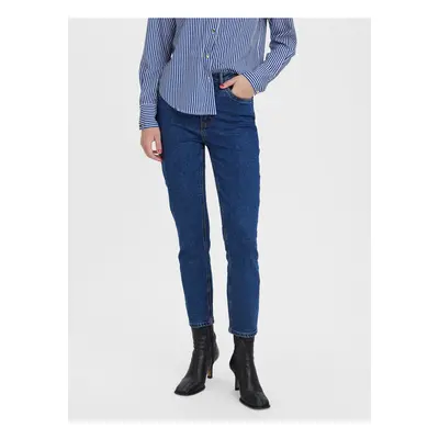 Navy blue women's cropped straight fit jeans VERO MODA Brenda - Women