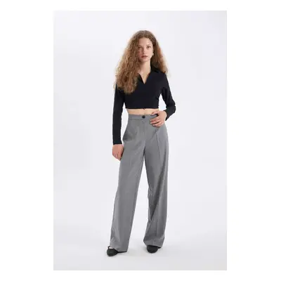 DEFACTO Standard Length Trousers Wide Leg Wide Leg Basic Plain High Waist