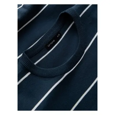 Ombre Casual men's sweater with horizontal stripes - navy blue