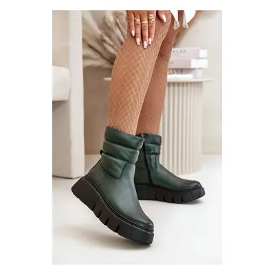 Zazoo Women's Leather Ankle Boots with Zip Insulated Felt Dark Green