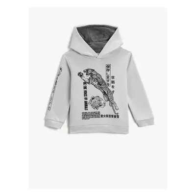 Koton Tiger Printed Hooded Sweatshirt Long Sleeve