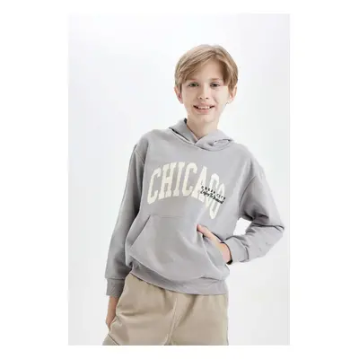 DEFACTO Boy's Gray Regular Fit Hooded Pocket Sweatshirt