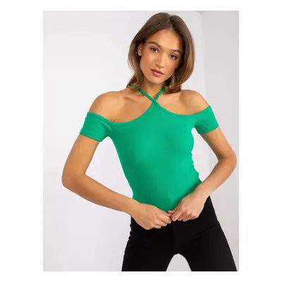 Green ribbed blouse with short sleeves Seila RUE PARIS