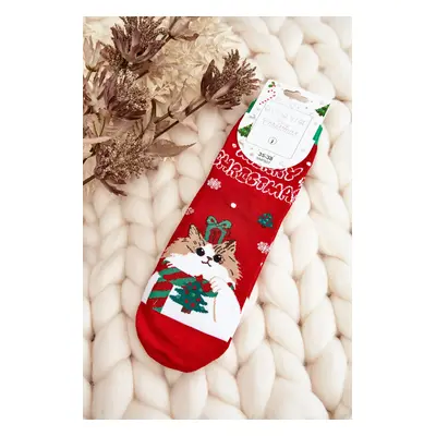 Women's Christmas Socks with Red Kitten